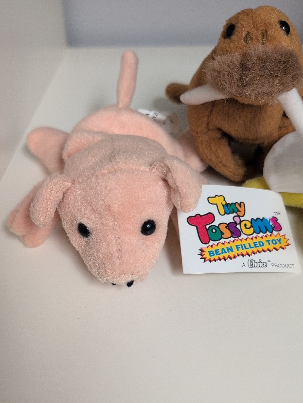 Vintage GANZ Tiny Toss'ems Bean Filled Toys 3pc BNWT Walrus Pig Bumble Bee 5" - Picture 2 of 4